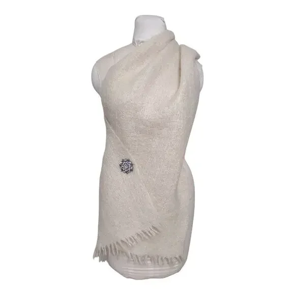 ST. MICHAEL Vintage Cream Stoll Wrap Scarf Mohair Wool 60s Elegant Warm Simple